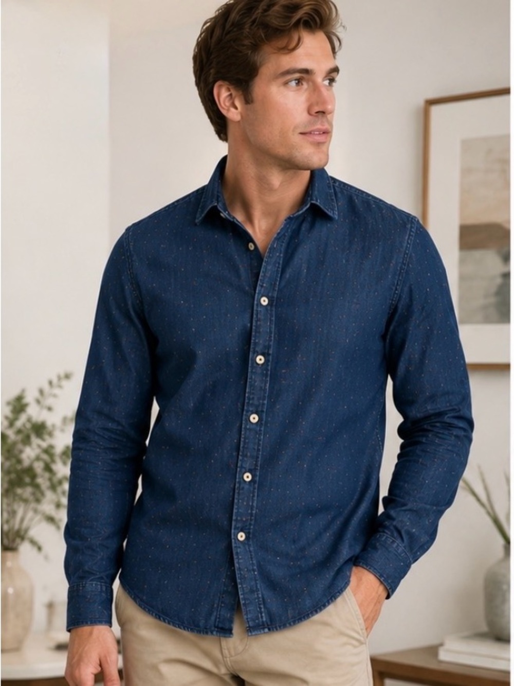 Zara Man Slim Fit Indigo Chambray Button-Up Shirt | Men’s XL